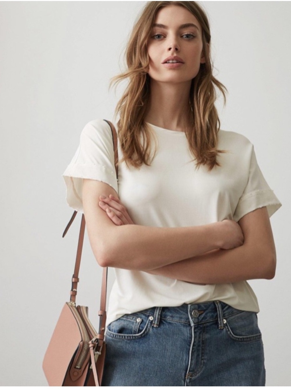 Reiss Women's Short Sleeve Beaded Crewneck Top in Ivory